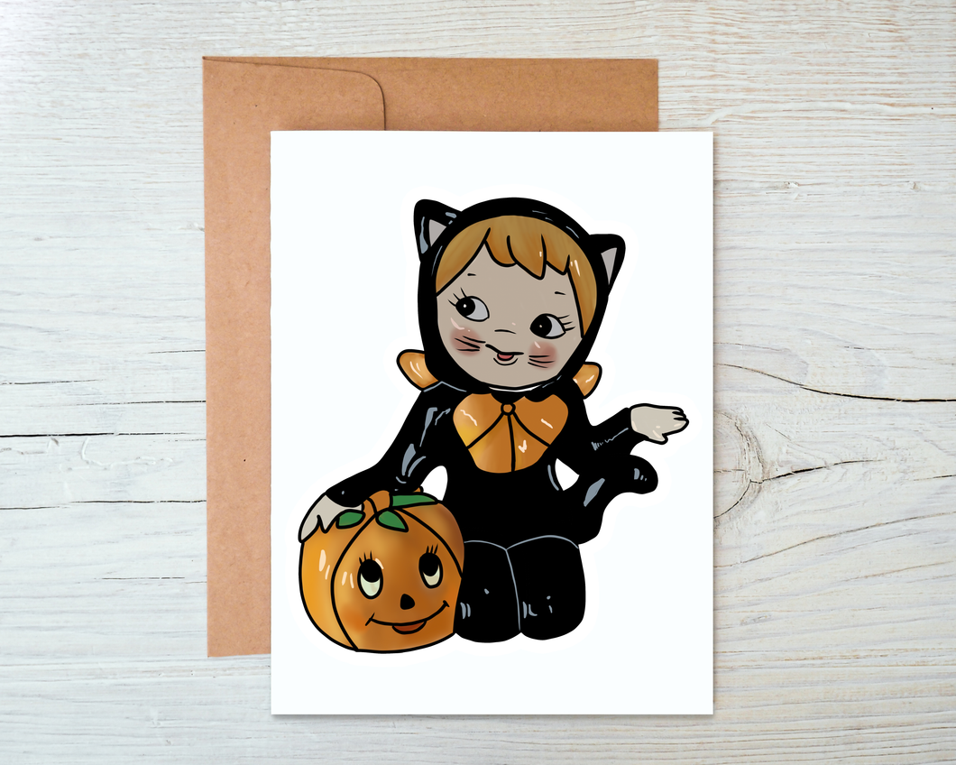 Black Cat Girl Card - Blank Inside with Kraft Envelope