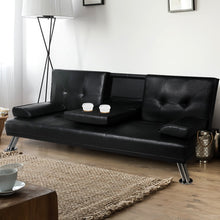 Load image into Gallery viewer, Adjustable Sofa Bed Lounge Futon Couch Leather Beds 3 Seater Cup
