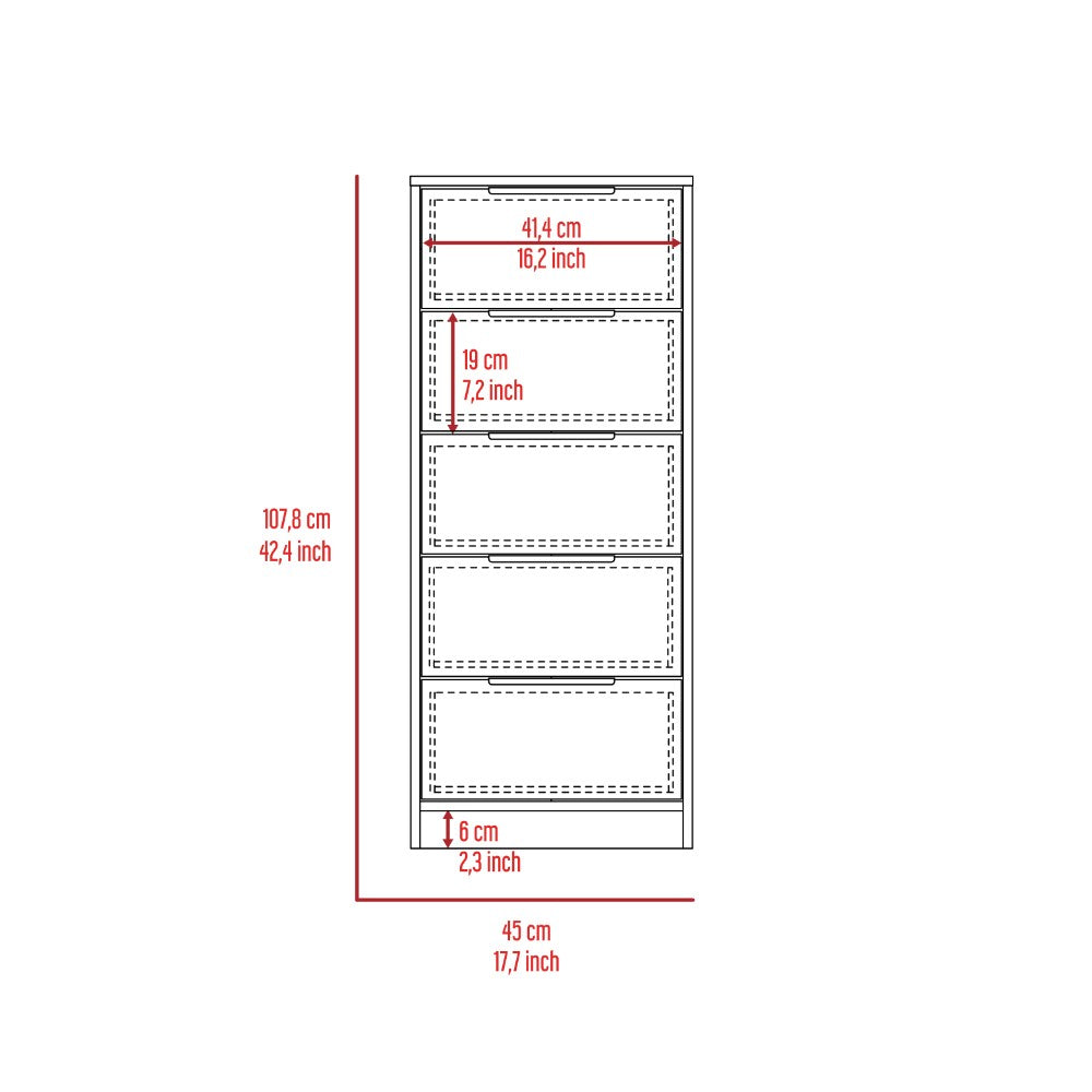 5 Drawers Dresser Maryland, Metal Handle, Smokey Oak / White Finish | Furniture