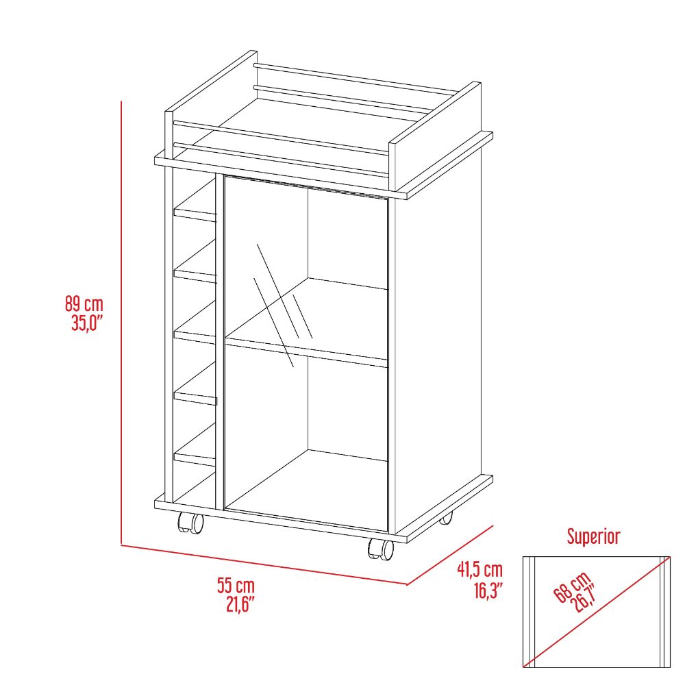 Bar Cart Baltimore, Six Wine Cubbies, Light Gray Finish