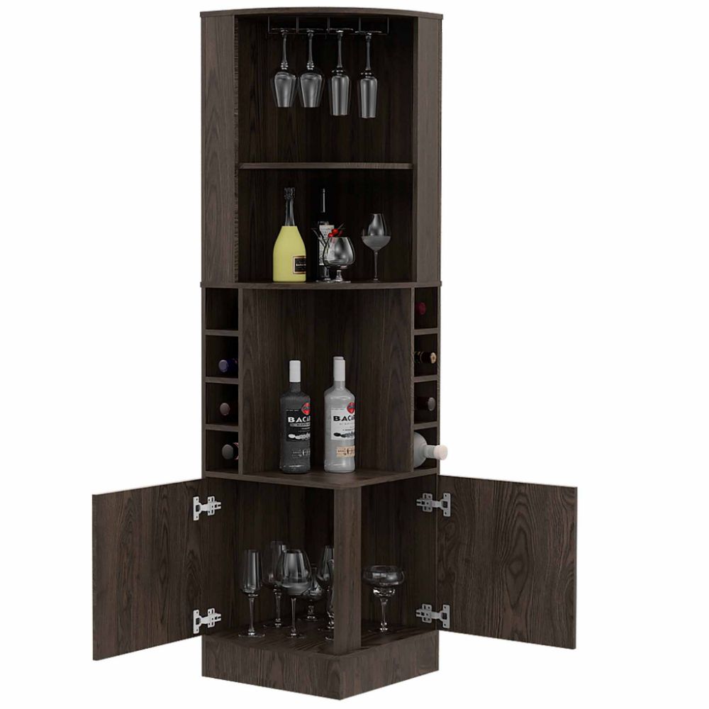 Bar Cabinet Papprika, 8 Wine Cubbies, Double Door, Dark Walnut Finish