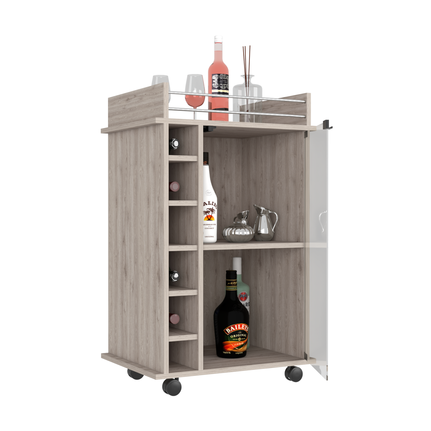 Bar Cart Baltimore, Six Wine Cubbies, Light Gray Finish