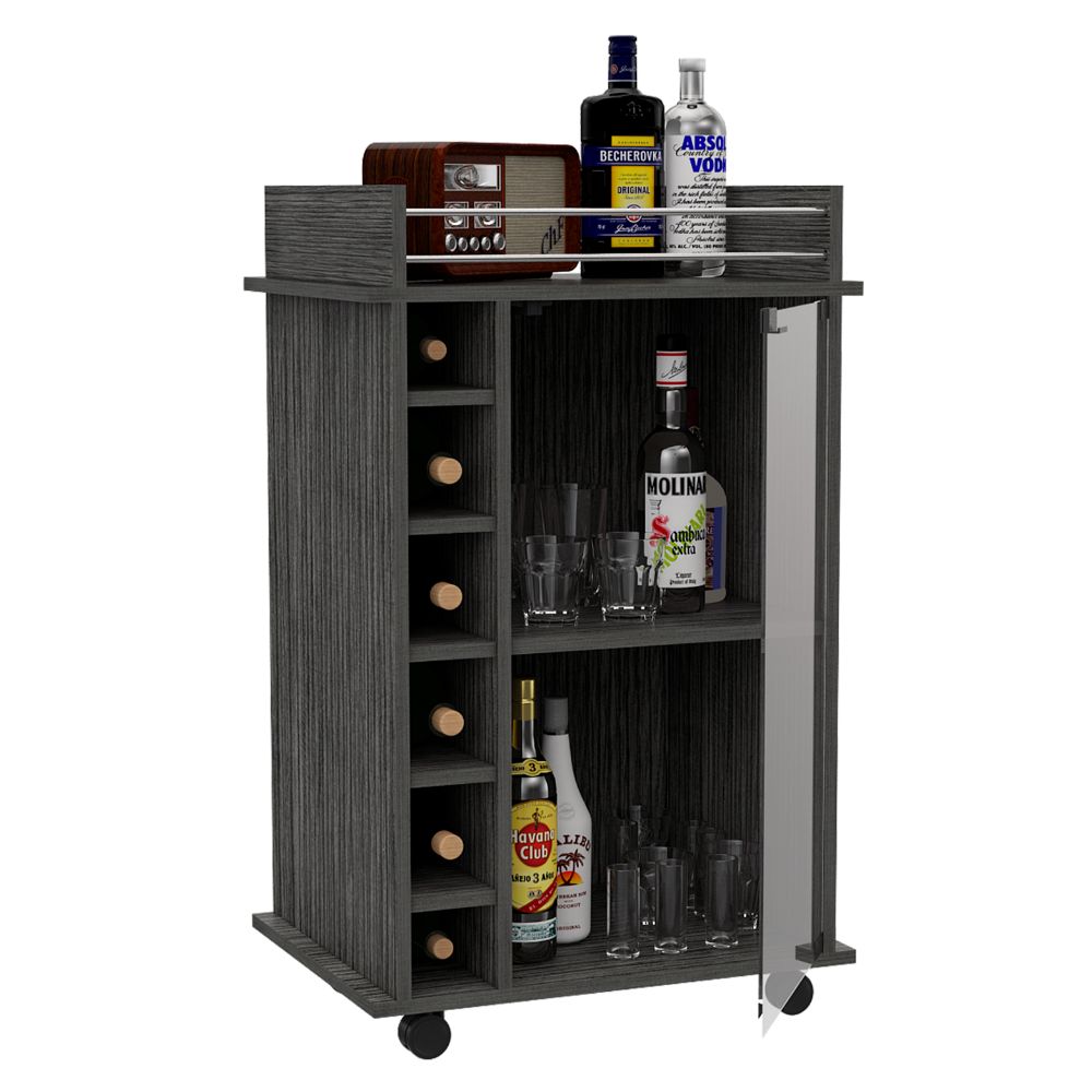 Bar Cart Baltimore, Six Wine Cubbies, Smokey Oak Finish