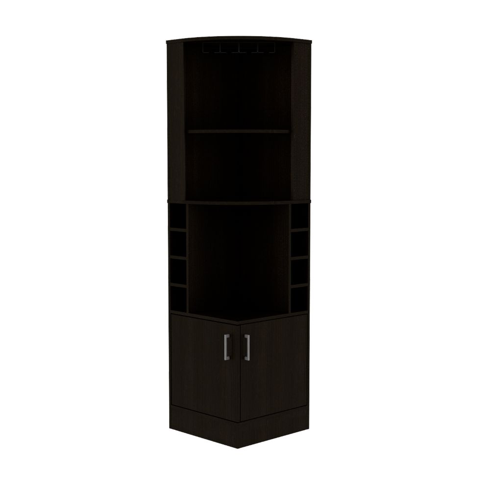 Bar Cabinet Papprika, 8 Wine Cubbies, Double Door, Black Wengue Finish