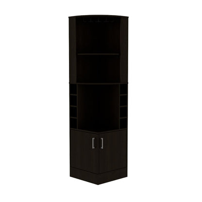 Bar Cabinet Papprika, 8 Wine Cubbies, Double Door, Black Wengue Finish