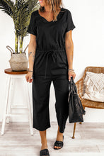 Load image into Gallery viewer, Black V Neck Short Sleeve Jumpsuit
