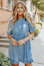 Load image into Gallery viewer, Blue High Waist Ruffled Denim Dress
