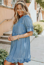 Load image into Gallery viewer, Blue High Waist Ruffled Denim Dress
