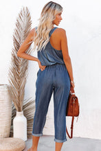 Load image into Gallery viewer, Blue High Waist Buttons Sleeveless Denim Romper
