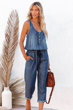 Load image into Gallery viewer, Blue High Waist Buttons Sleeveless Denim Romper
