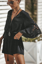 Load image into Gallery viewer, Black Crochet Lace V Neck Bell Sleeves Romper
