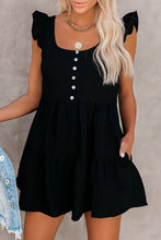 Load image into Gallery viewer, Black Flutter Shoulder Pocketed Babydoll Romper
