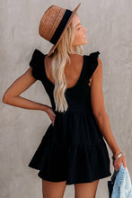 Load image into Gallery viewer, Black Flutter Shoulder Pocketed Babydoll Romper
