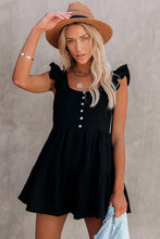 Load image into Gallery viewer, Black Flutter Shoulder Pocketed Babydoll Romper
