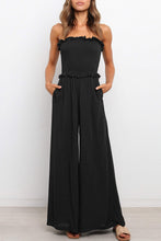 Load image into Gallery viewer, Black Smocked Bandeau Wide Leg Jumpsuit
