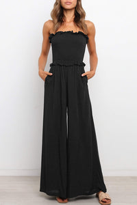 Black Smocked Bandeau Wide Leg Jumpsuit