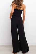 Load image into Gallery viewer, Black Smocked Bandeau Wide Leg Jumpsuit
