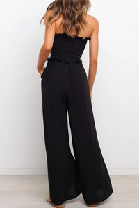 Black Smocked Bandeau Wide Leg Jumpsuit