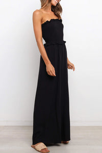 Black Smocked Bandeau Wide Leg Jumpsuit