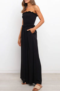 Black Smocked Bandeau Wide Leg Jumpsuit