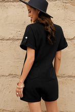 Load image into Gallery viewer, Black Buttoned Short Sleeve Romper with Pockets
