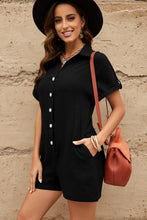 Load image into Gallery viewer, Black Buttoned Short Sleeve Romper with Pockets
