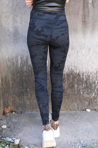 Black Camo Print Ripped High Waist Leggings