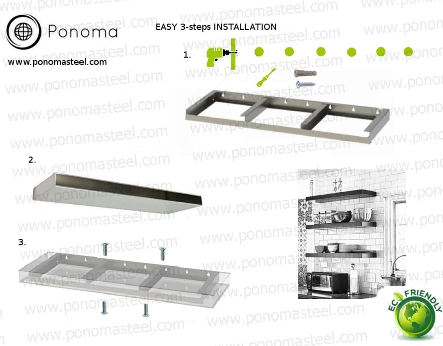 12"x8"x1.5" (cm.30,5x20x3,8) Brushed Stainless Steel Floating Shelf | Home Improvement