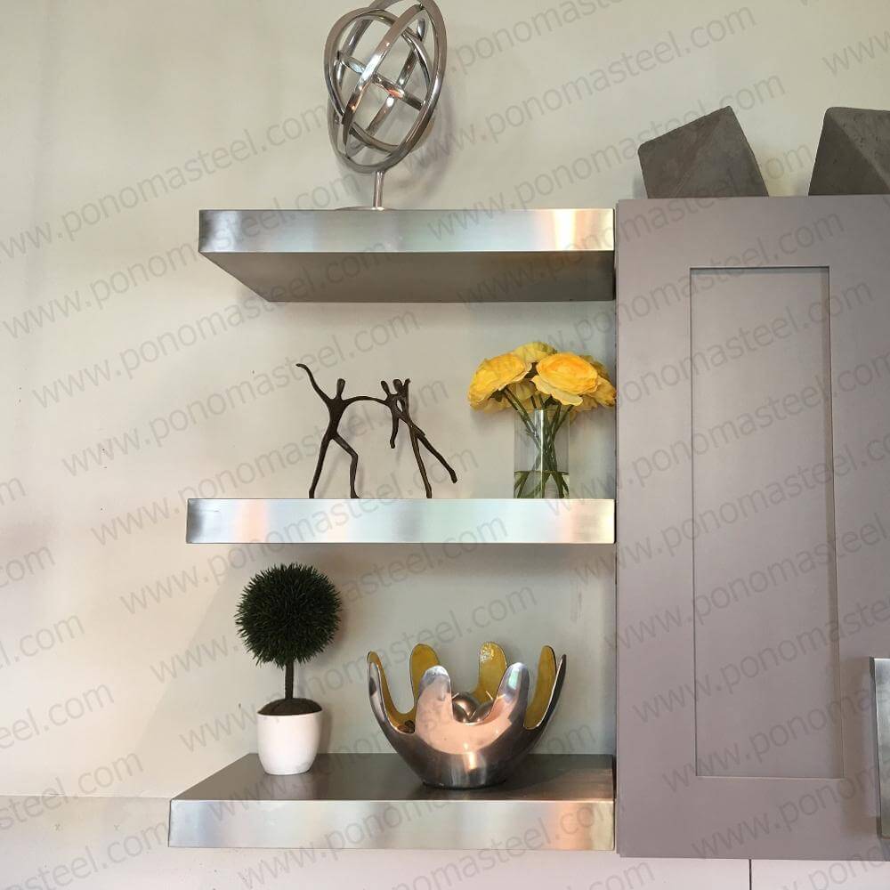 12"x8"x1.5" (cm.30,5x20x3,8) Brushed Stainless Steel Floating Shelf | Home Improvement