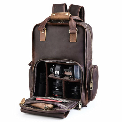 The Gaetano | Large Leather Backpack Camera Bag with Tripod Holder | Bags & Wallets