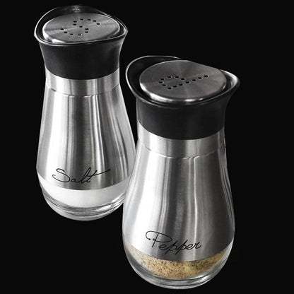 Salt and Pepper Shakers Stainless Steel Glass Set BPA Free, 4oz