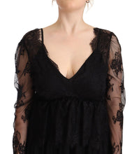 Load image into Gallery viewer, Aniye By Black Floral Lace Cotton Long Sleeves V-neck Shift Dress
