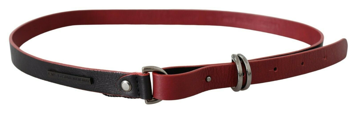 Costume National Black Red Skinny Leather Logo Belt