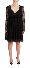 Load image into Gallery viewer, Aniye By Black Floral Lace Cotton Long Sleeves V-neck Shift Dress
