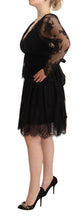 Load image into Gallery viewer, Aniye By Black Floral Lace Cotton Long Sleeves V-neck Shift Dress
