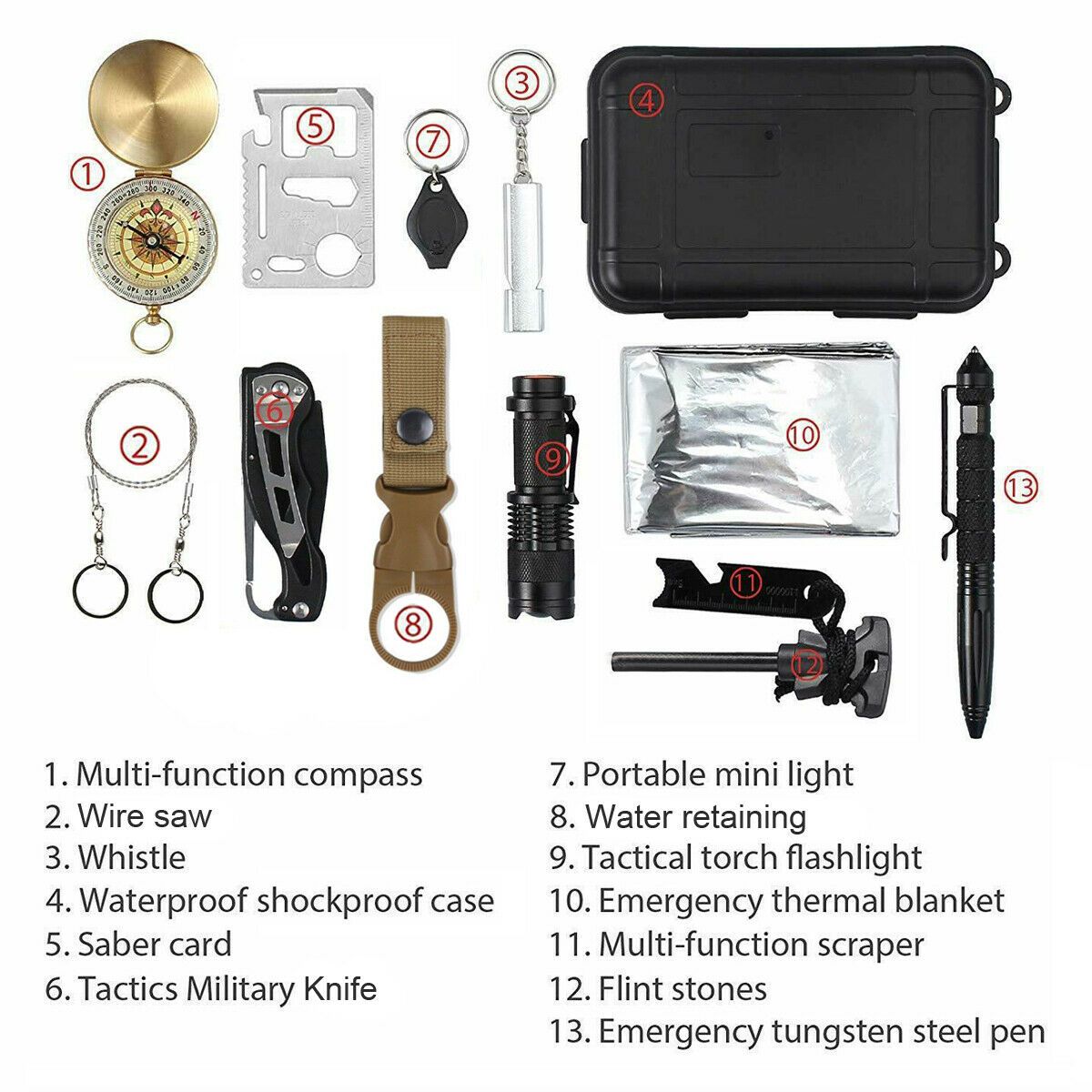 14 in 1 Outdoor Emergency Survival And Safety Gear Kit Camping | Sports