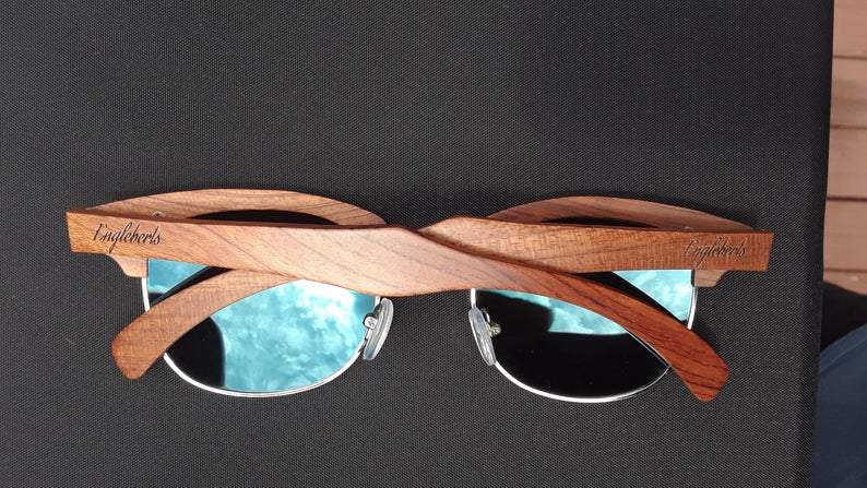 Brazilian Pear Wood Sunglasses, Ice Blue Polarized Lenses