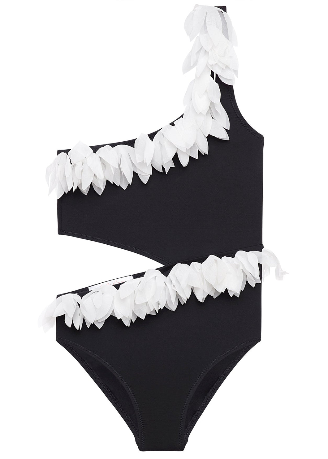 Black Side Cut Swimsuit with Petals