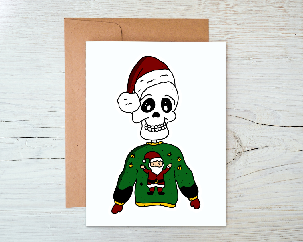 Festive Skeleton Card - Blank Inside with Kraft Envelope