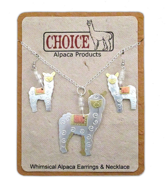 Whimsical Alpaca Necklace and Earrings | Jewelry