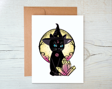 Load image into Gallery viewer, Black Cat Witch Card - Blank Inside with Kraft Envelope
