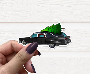 Gothic Christmas Hearse Vinyl Sticker