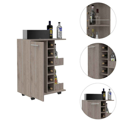 Bar Cart Wells, Four Casters, Light Gray Finish