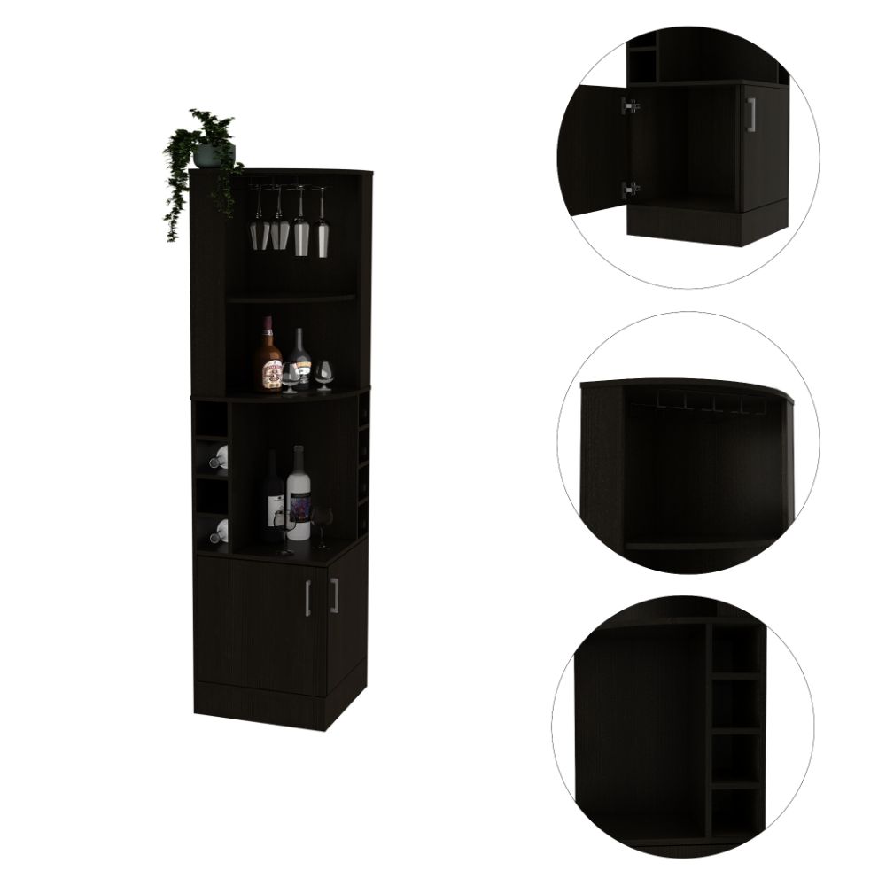 Bar Cabinet Papprika, 8 Wine Cubbies, Double Door, Black Wengue Finish