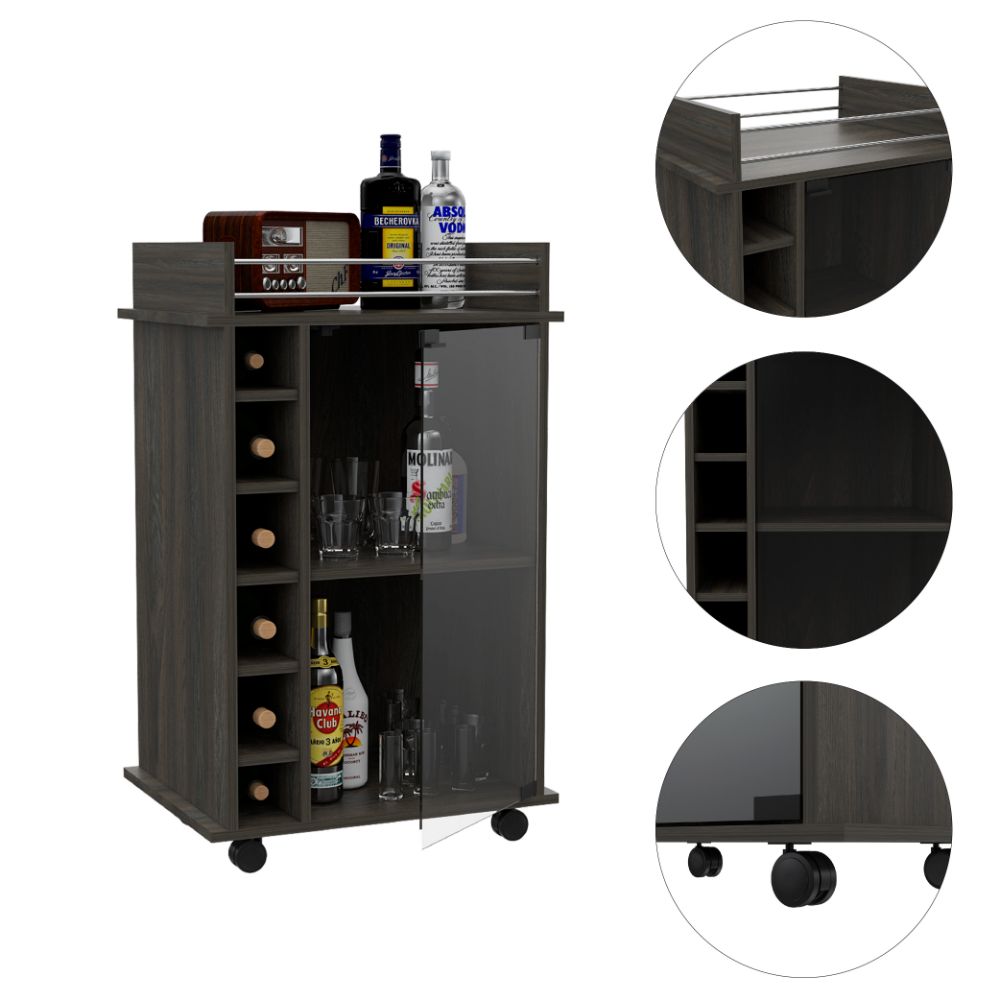 Bar Cart Baltimore, Six Wine Cubbies, Carbon Espresso Finish